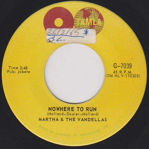 Martha & The Vandellas – Nowhere To Run / Motoring (2 track 7 inch single used Canada 1965 VG/VG)