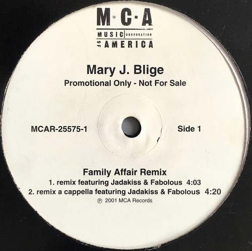 Mary J. Blige – Family Affair Remi (3 track 12 inch promo EP used US 2001 NM/VG+)