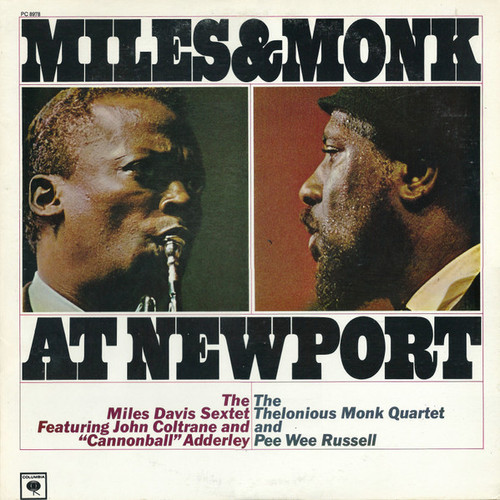 The Miles Davis Sextet Featuring John Coltrane And "Cannonball" Adderley / The Thelonious Monk Quartet And Pee Wee Russell – Miles & Monk At Newport (LP used US 1977 reissue VG+/VG+)