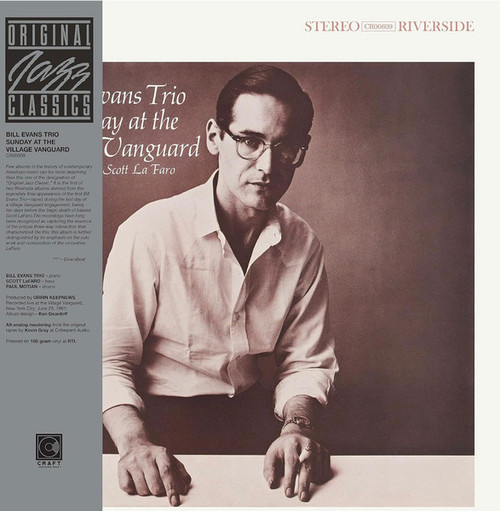 Bill Evans Trio Featuring Scott La Faro – Sunday At The Village Vanguard  (LP used Worldwide 2023 reissue on 180 gm vinyl from Craft Recordings and Riverside Records in open shrink with obi strip NM-/NM-)