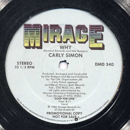 Carly Simon / Chic – Why (2 track promo 12 inch EP used US 1982 NM-/VG+)