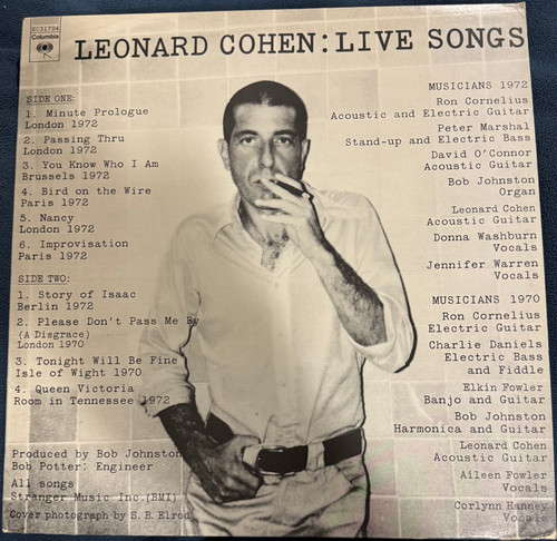 Leonard Cohen - Live Songs (1973 Canadian Press EX/VG+)
