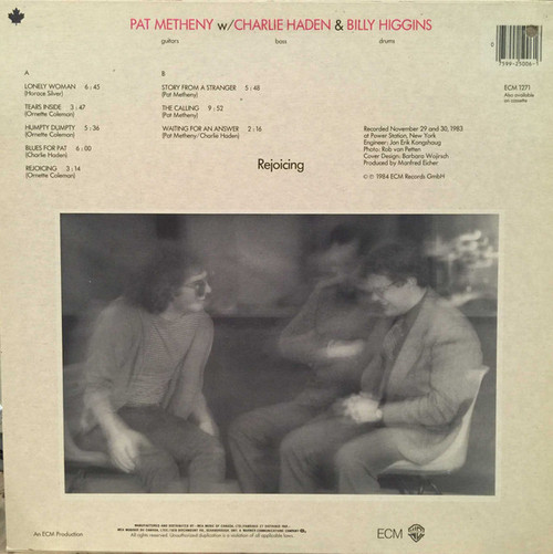 Pat Metheny W/ Charlie Haden & Billy Higgins – Rejoicing (LP used Canada 1984 from ECM Records NM-/VG+)