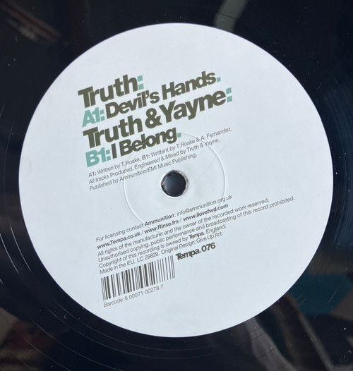 Truth - Devil’s Hands (VG+/G) (2013, UK) - 12” Single