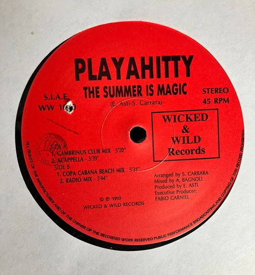 Playahitty - The Summer Is Magic (EX-/G) (1994, Italy) - 12” Single