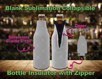 Blank Sublimation Collapsible Zipper Beer Bottle Insulator, Cooler, Hugger, Sleeve