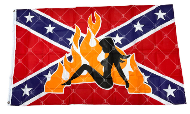 Confederate Rebel Lady with Flames In/Outdoor 3x5 ft Polyester Flag