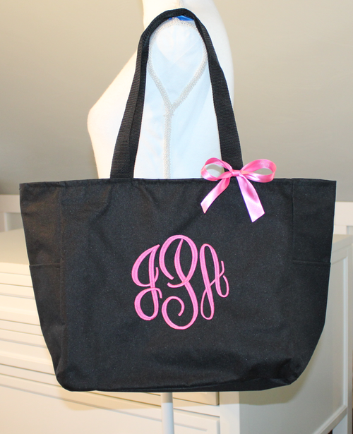 Canvas Beach Bag with Monogram Navy Monogram Type (All initials Will Be in caps):firs Middle Last