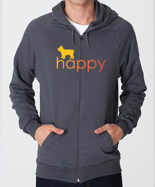 Righteous Hound - Unisex Happy Yorkie Zip Front Hoodie