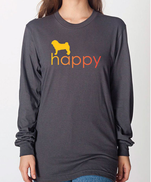 Unisex Happy Pug Long Sleeve T-Shirt