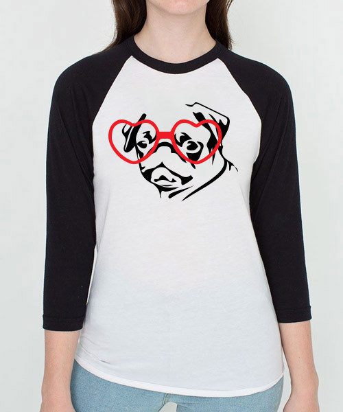 Hipster Pug Unisex Raglan Tee