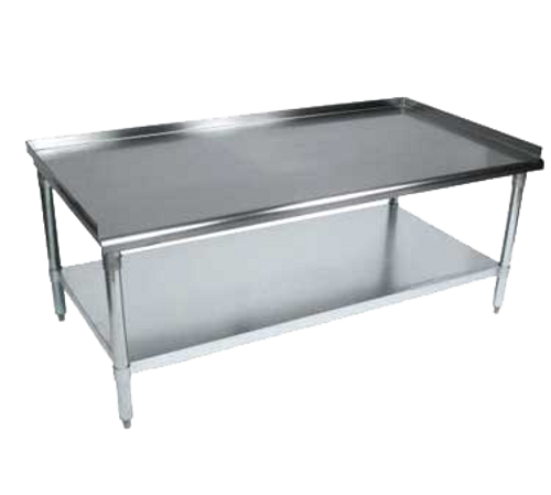 NEW-Equipment Stand, 49"W x 30"D x 26"H, front rolled edge, 3 sided 2" riser with hemmed edged, 18/430 stainless steel top reinforced with 1-1/2" square tubing, galvanized undershelf & 1-5/8" legs, NSF