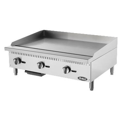 Heavy Duty Griddle, gas, countertop, 36", (3) stainless steel burners, standby pilots, independent manual controls, stainless steel structure, adjustable stainless steel legs, 90,000 BTU, cETLus, ETL