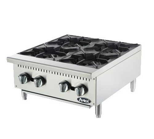 Heavy Duty Hotplate, gas, counter model, 24", (4) 25,000 BTU burners, standby pilots, cast iron grates, independent manual controls, stainless steel structure, adjustable stainless steel legs, 100,000 BTU, cETLus, ETL