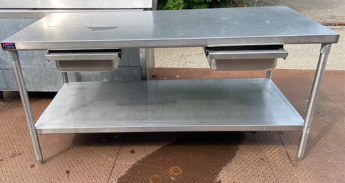 STAINLESS STEEL WORK TABLE WITH DOUBLE DRAWERS