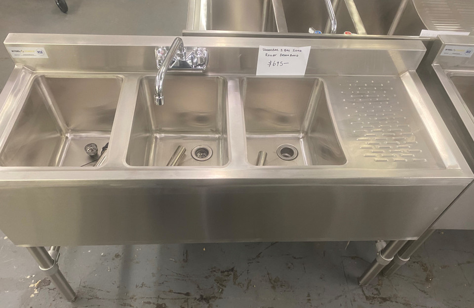 STEELWORKS UNDERBAR 3 BAY SINK Gillette Restaurant Equipment