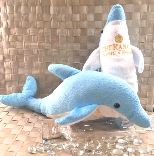 Dolphin plush animal with The Kahala logo