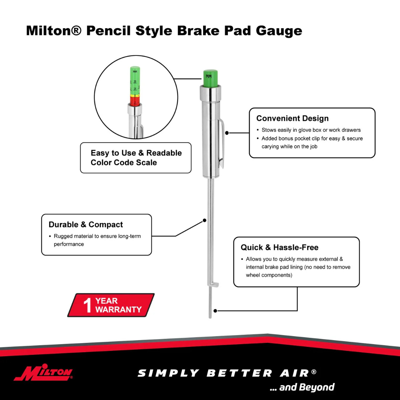 Milton S-941 Pencil Style Brake Pad Gauge