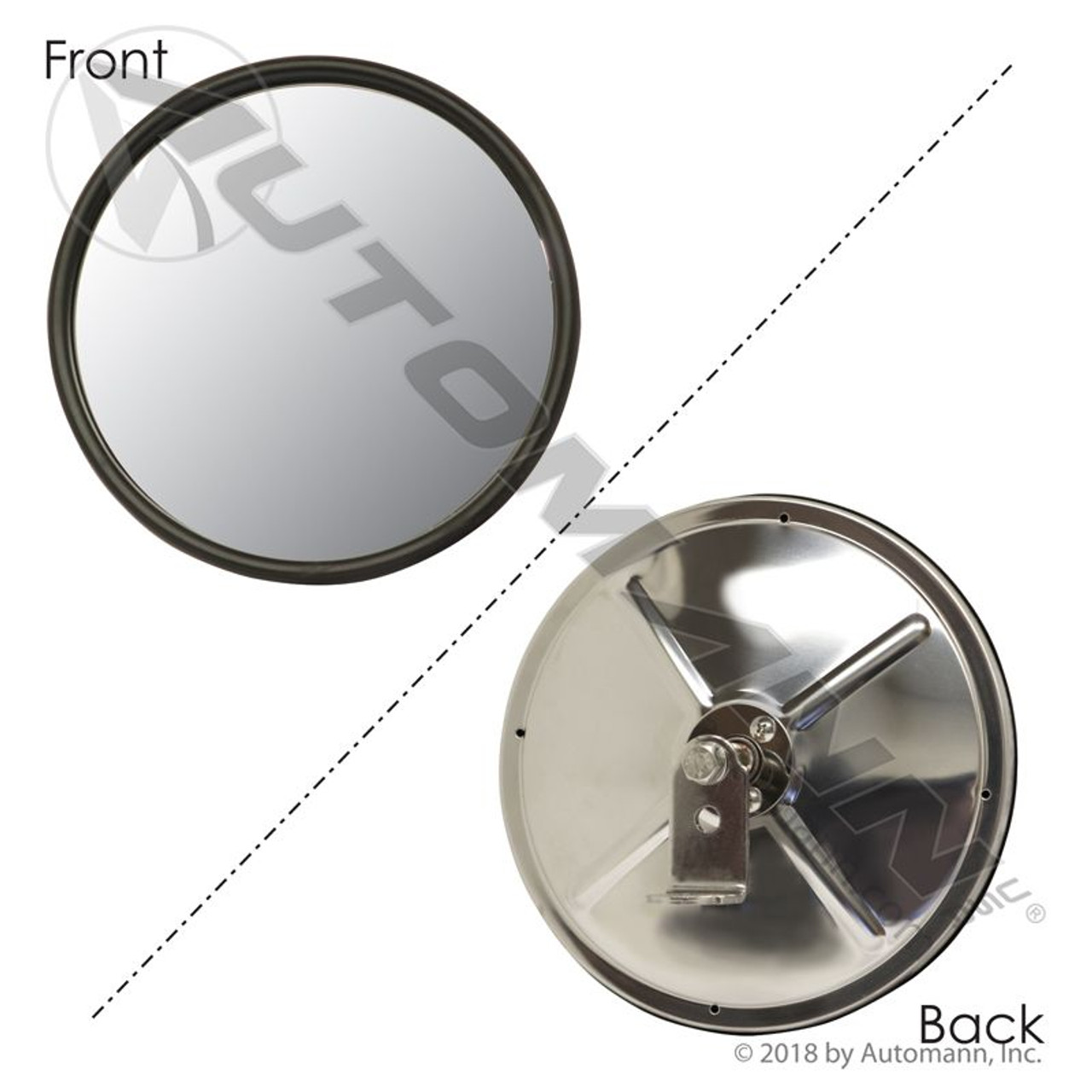 7.5" Round Convex Mirror, Stainless Steel- Center Mounted