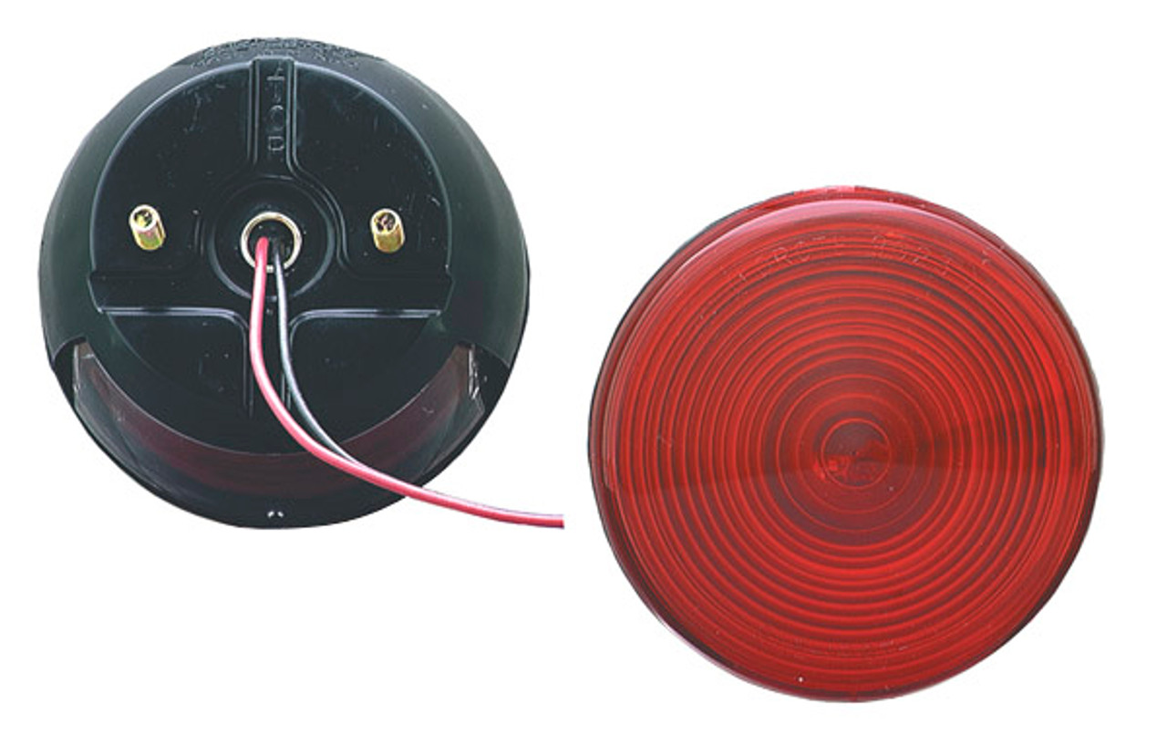 Grote 50852 4" Round S/T/T Lamp- Two Stud Mount- Red- w/ License Window-Incandescent