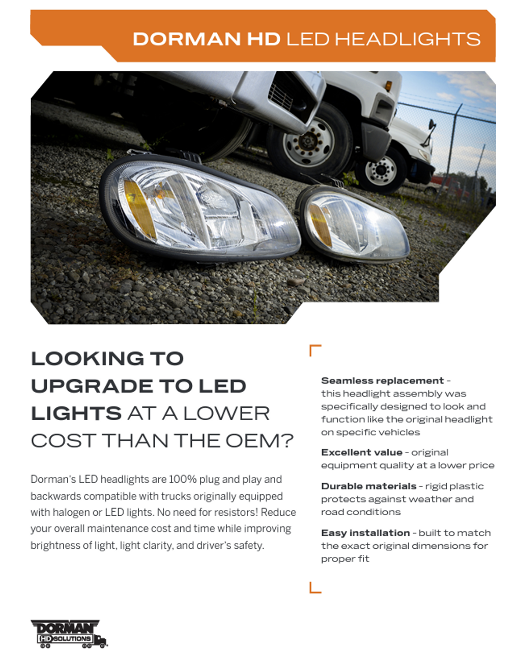 Freightliner Columbia LED Headlamp RH- Dorman