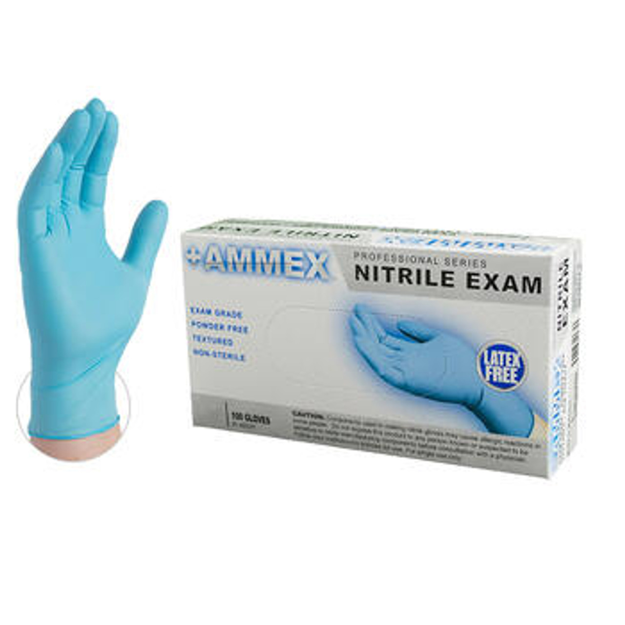Ammex PF Exam Blue Nitrile Gloves- Medical Grade- 100ct/box