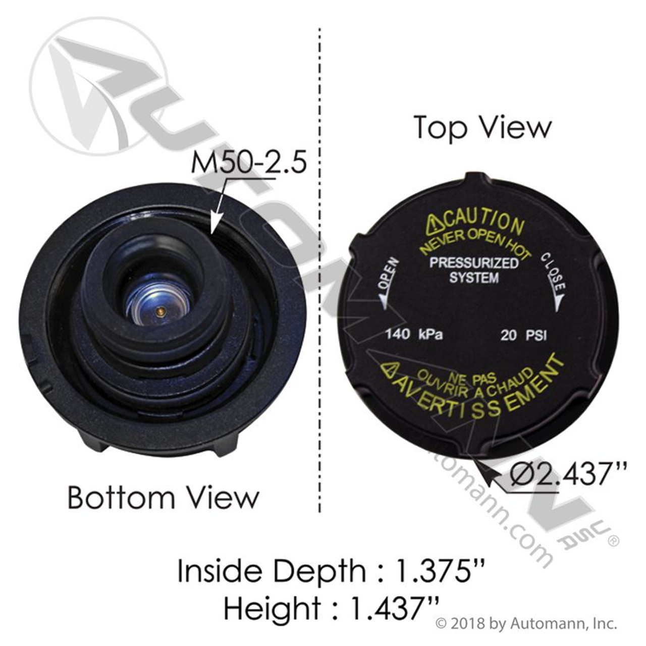 Automann 572.2044 Coolant / Surge Tank Pressure Cap 