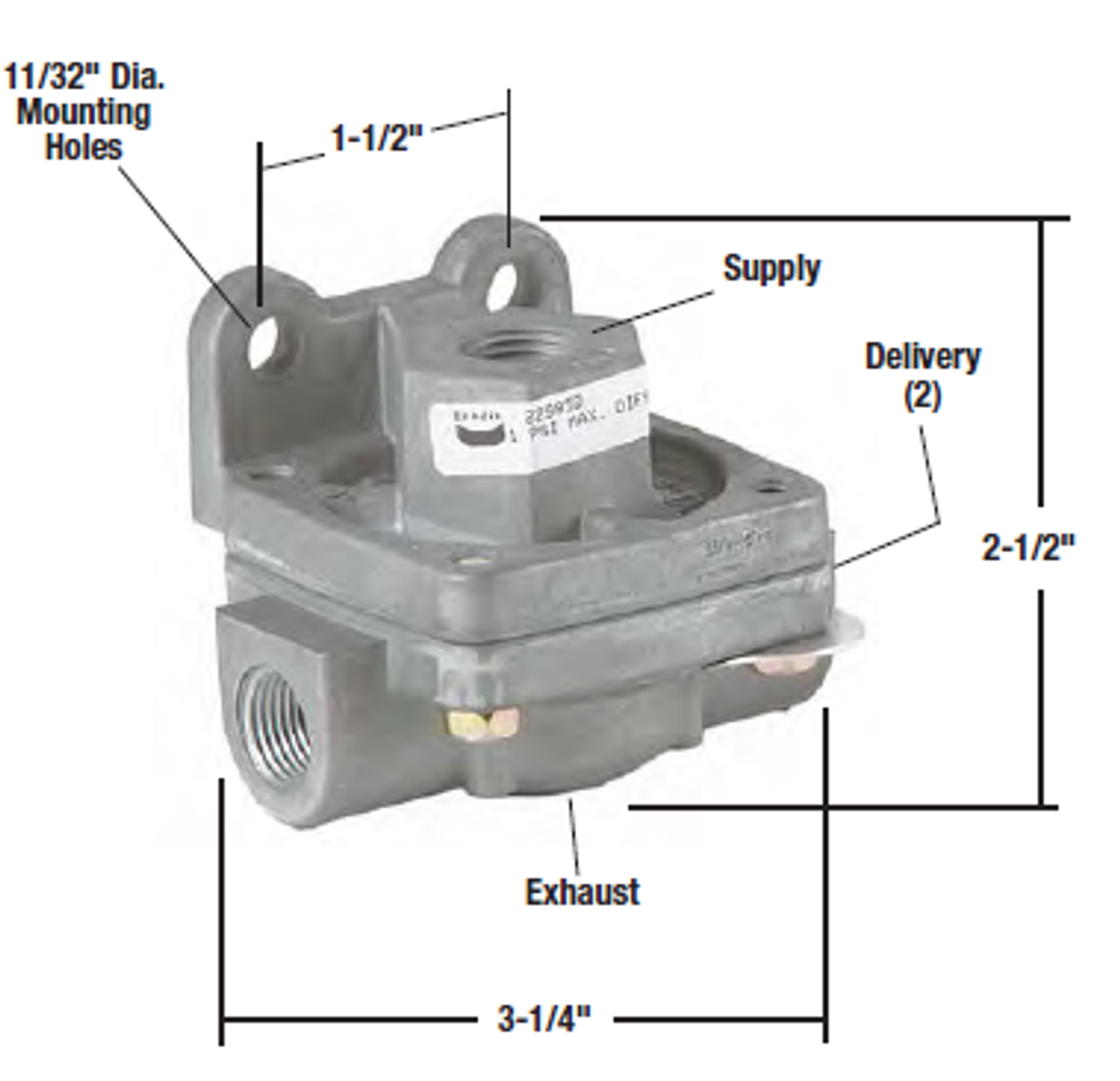 Bendix QR-1 Quick Release Valve- 1/2" Supply Ports *Genuine Bendix* OR229860X- replaces 229860N *Coreless Reman*