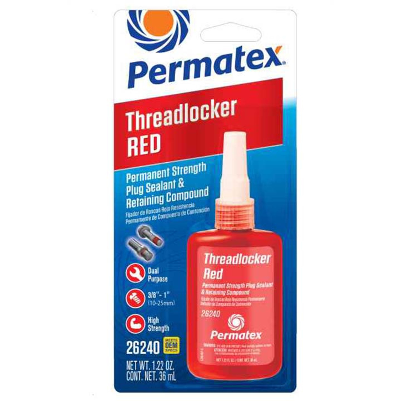 Permatex Red Threadlocker- Permanent Strength- 36ml Bottle (26240)