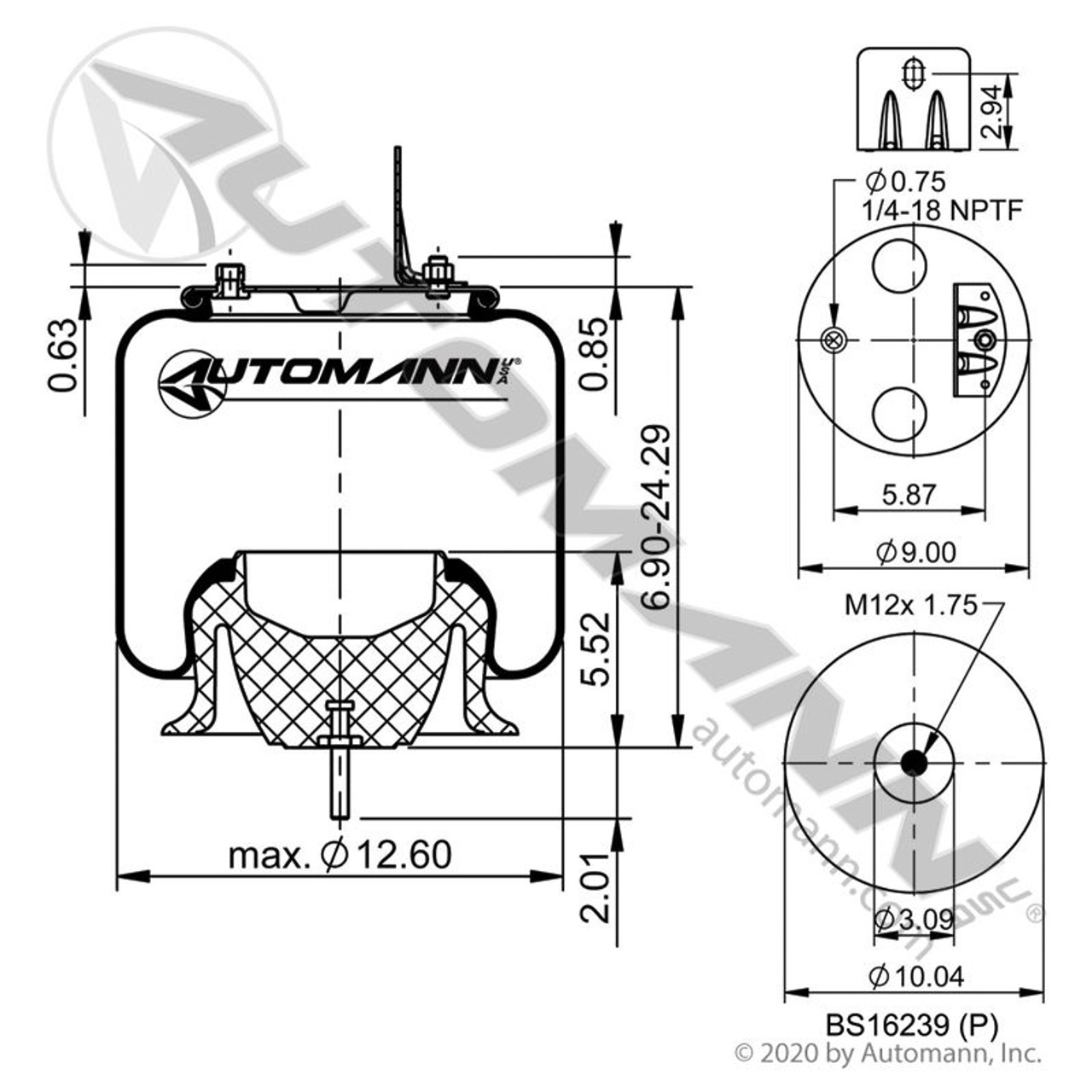 Air Bag for International New Corporate Air Rear Suspensions- Replaces W01-358-9875 / 1R12-432