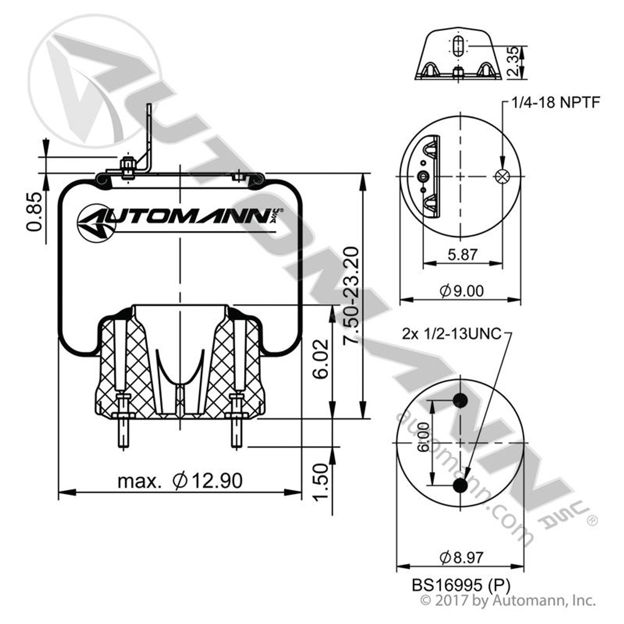 Air Bag for Hendrickson / Volvo / Mack Suspensions- Replaces 67043-002 / W01-358-9865