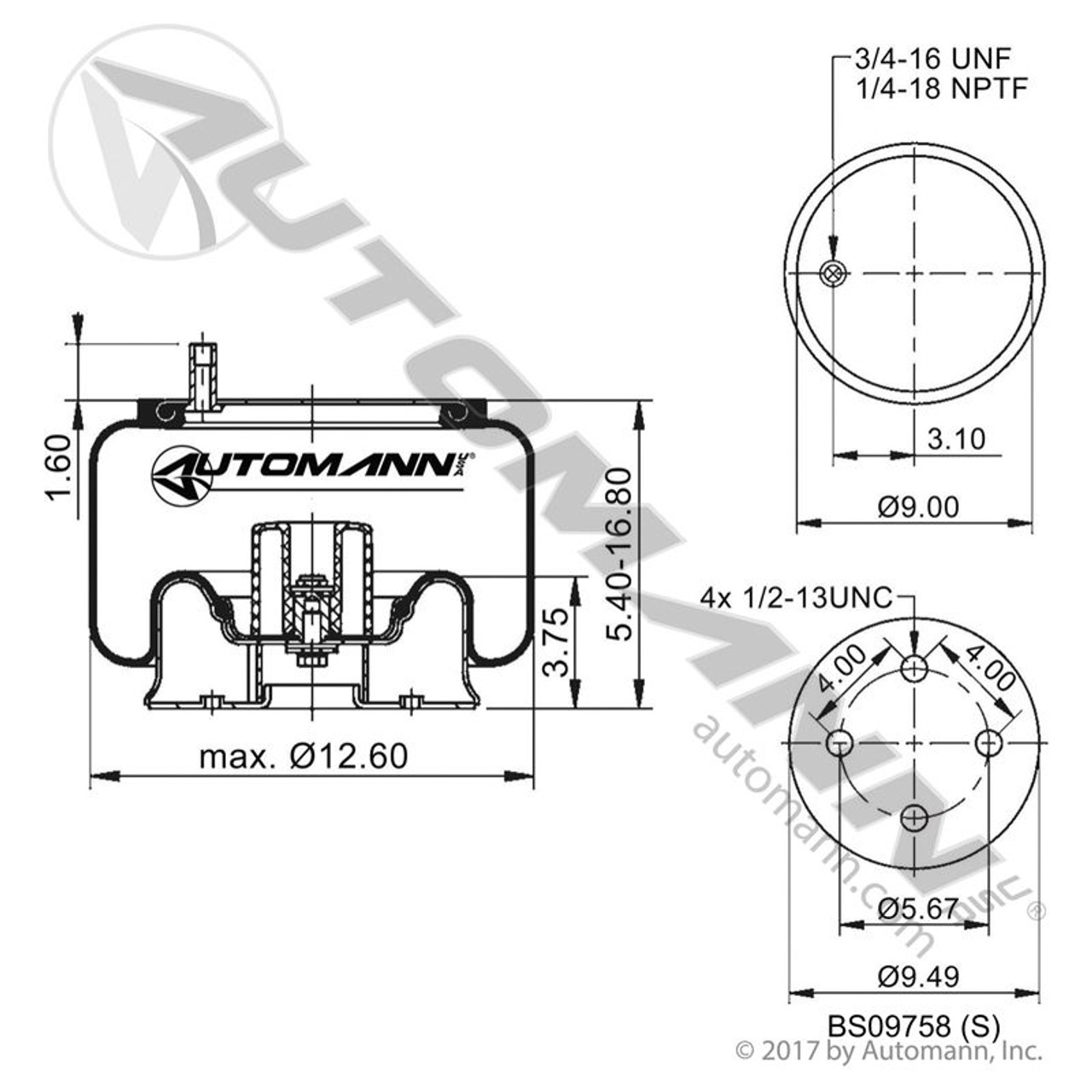 Air Bag for Hendrickson Turner Trailer Suspensions- Replaces S-25559 /  W01-358-9720