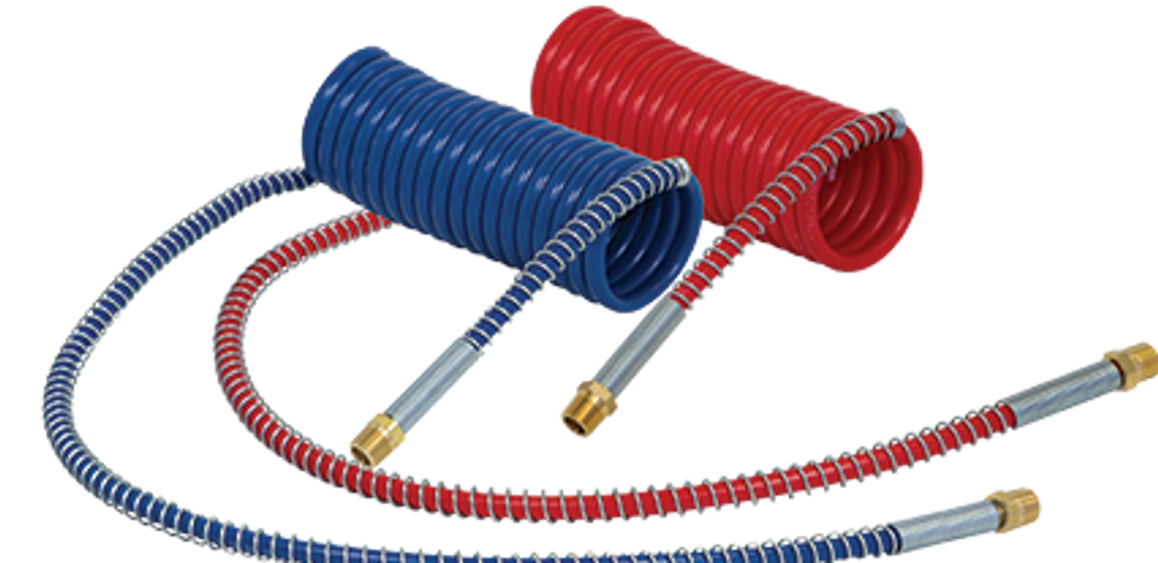 Tectran 16215B Coiled Trailer Air Line Service / Blue Only- 15' w/ 12" Leads- Industry Grade