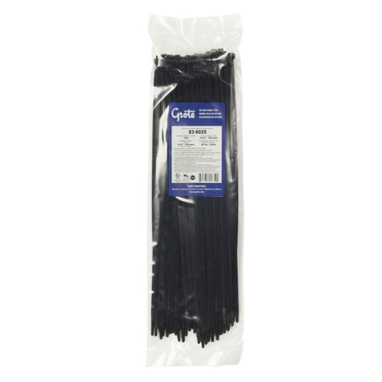 Wire Ties- 14" Length- Black- Pack of 100 (Grote 83-6025)