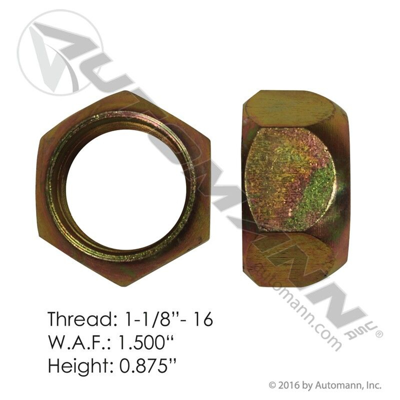 Wheel Cap Nut- Outer- RH - 1 1/8"-16 Thread- 1.5" Hex