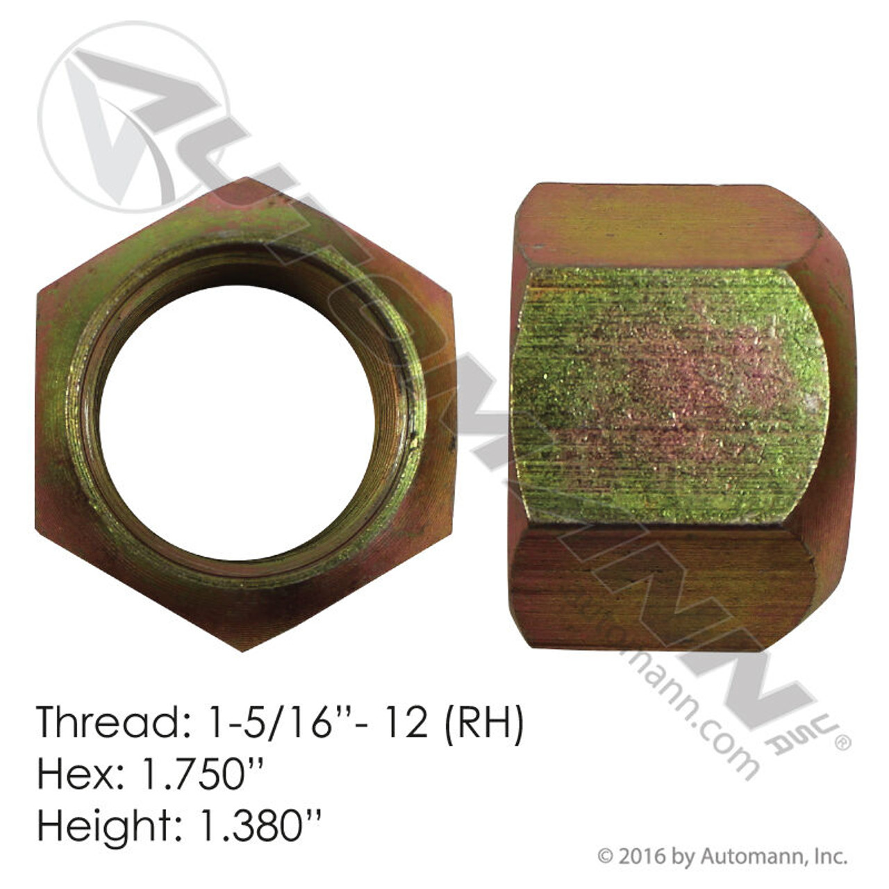 Wheel Cap Nut- Outer- RH - 1 5/16"-12 Thread- 1.75" Hex (SO)