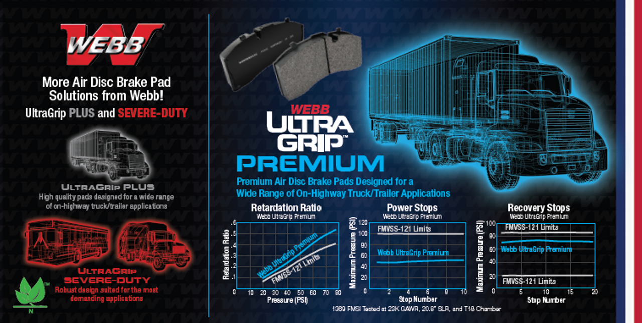 Webb Ultra Grip Premium Air Disc Pads- Hendrickson MAXX22T FMSI 1777H- replaces S-35303-1