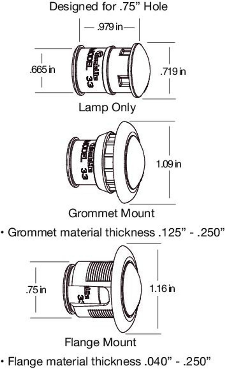 Truck-Lite 33075Y 33 Series (.75" Round) LED Marker / Clearance Lamp w/ Grommet- Yellow