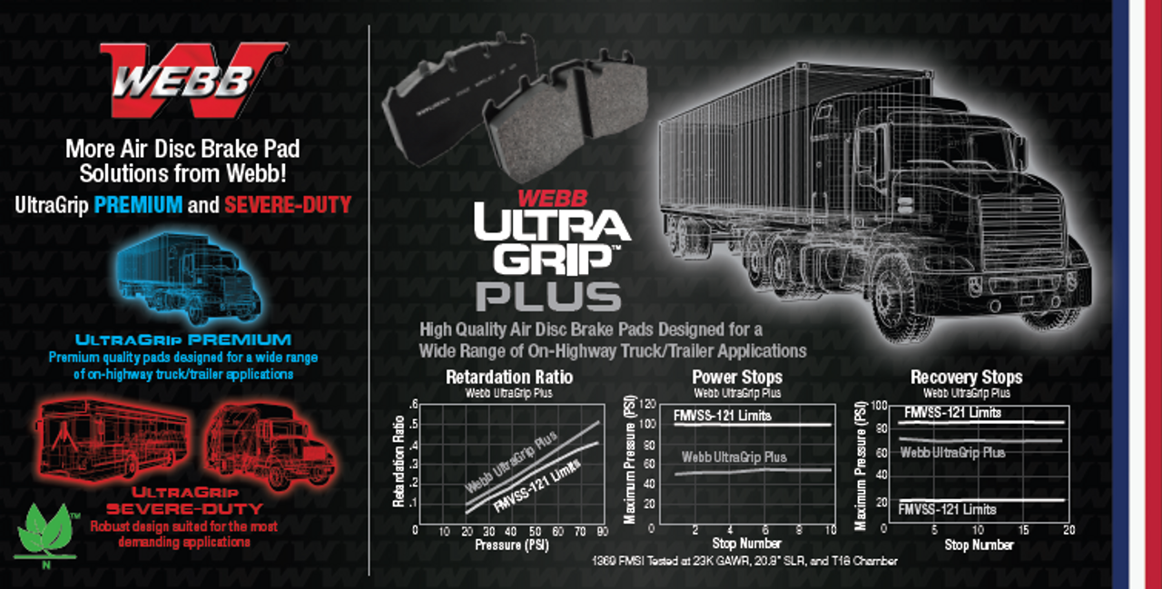 Webb Ultra Grip Plus Air Disc Pads- Meritor EX225H2 FMSI 1311- Replaces KIT225H2xx