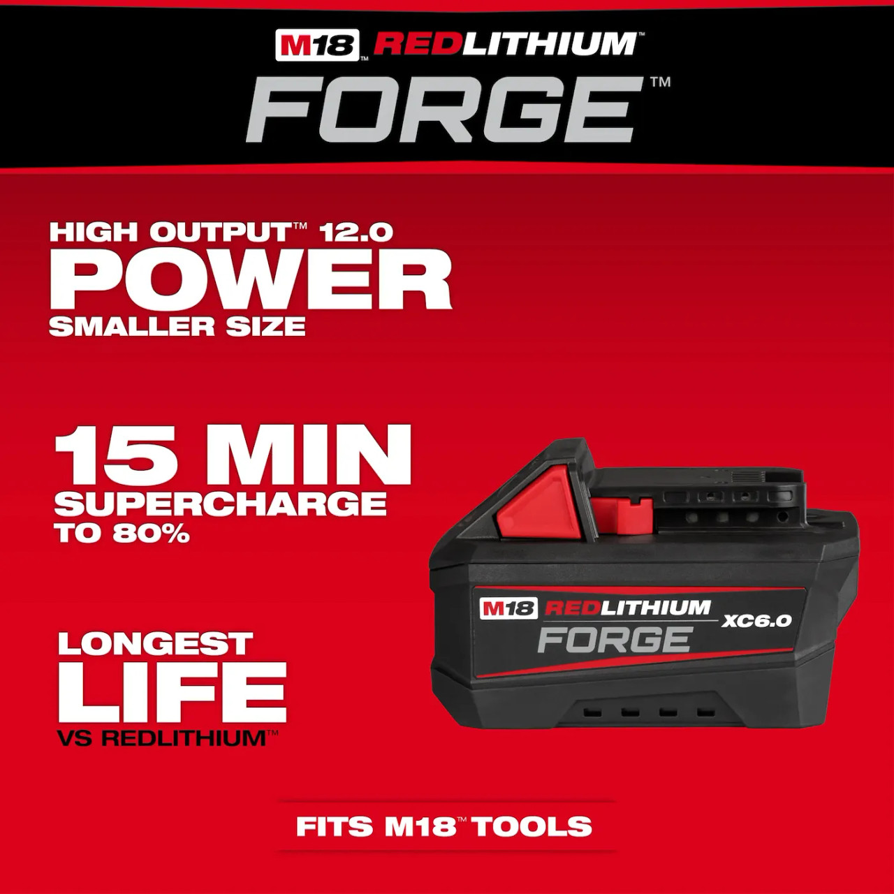 Milwaukee M18 REDLITHIUM FORGE XC6.0 Extended Capacity Battery Pack 48-11-1861