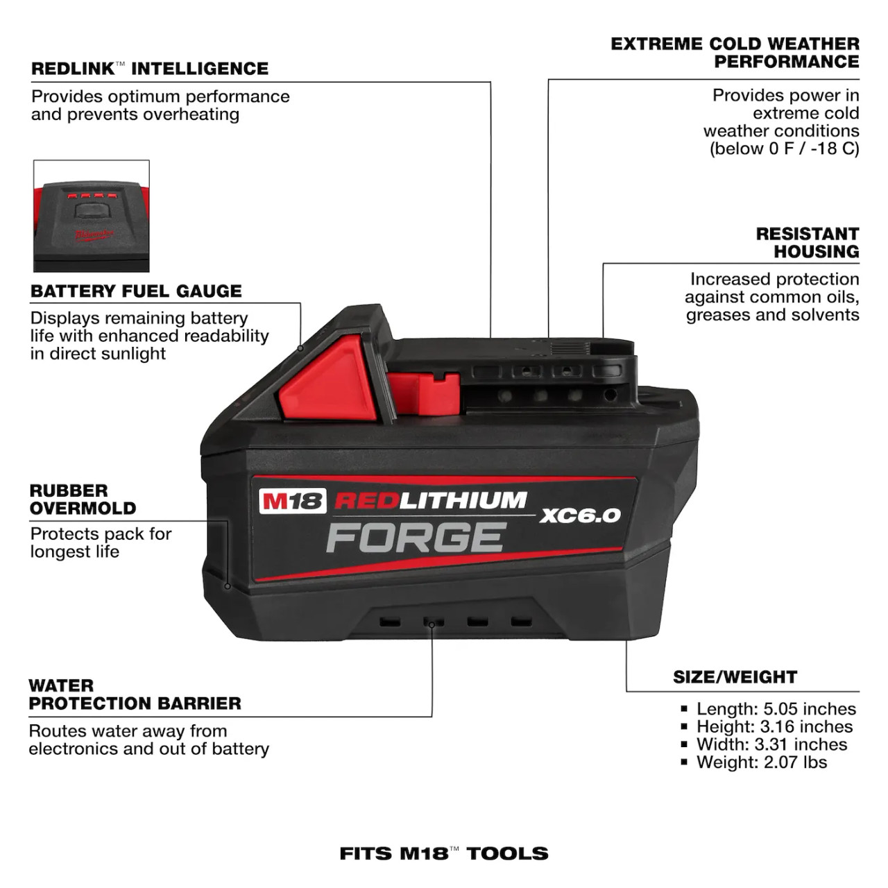 Milwaukee M18 REDLITHIUM FORGE XC6.0 Extended Capacity Battery Pack 48-11-1861