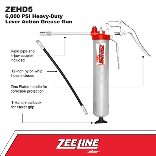 HD Pistol Grip Grease Gun w/ Whip Hose and Pipe- Zee-Line ZEHD5- Compare to Lincoln 1134