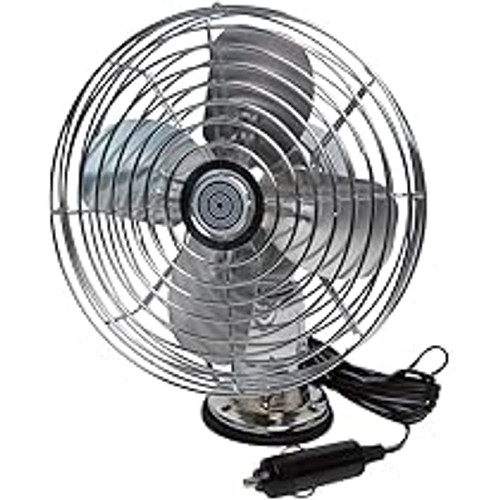 Metal Dash Fan, 12v, 6in w/Cigarette Outlet Style Plug