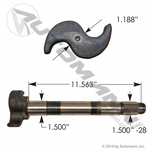 Camshaft for Meritor 16.5" Shoes- 11.563" Length- RH- Automann 122.281118.04