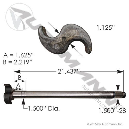 Camshaft for Dana/Spicer 16.5" Shoes- 21.437" Length- LH