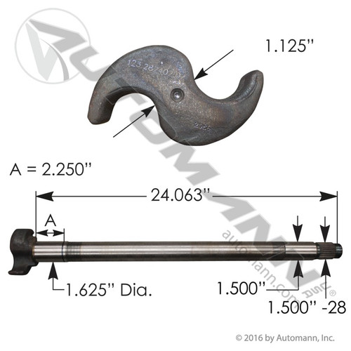 Camshaft for Dana/Spicer 16.5" Shoes- 24.063" Length- RH