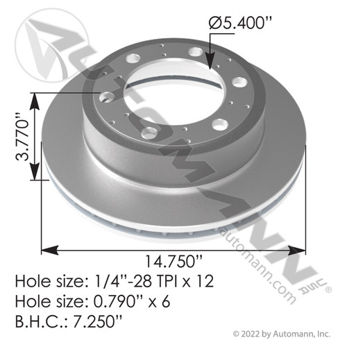 Automann Brake Rotor 153.122700 for Ford- 6 Hole- replaces E4HZ-1125-A