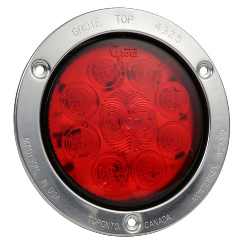 Grote 53302 4" Round SuperNova LED S/T/T Lamp- Red- Flange Mount, Stainless Theft Resistant- 10 Diodes