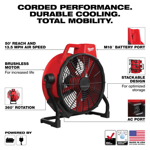Milwaukee M18 Brushless Fan 18" 0821-20 (Bare Tool)