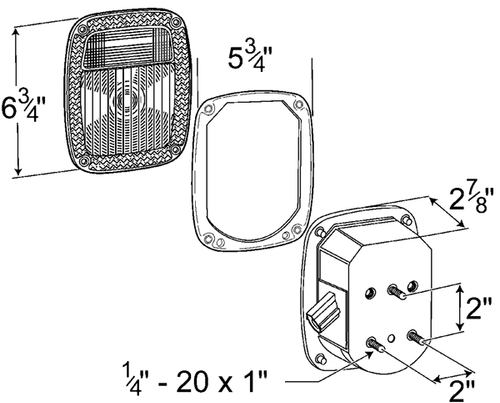 Grote 53792 Box Combo Lamp-LH-3 Stud- Ford OEM plug- w/ License Window- Replaces Ford F4HZ 13404 A